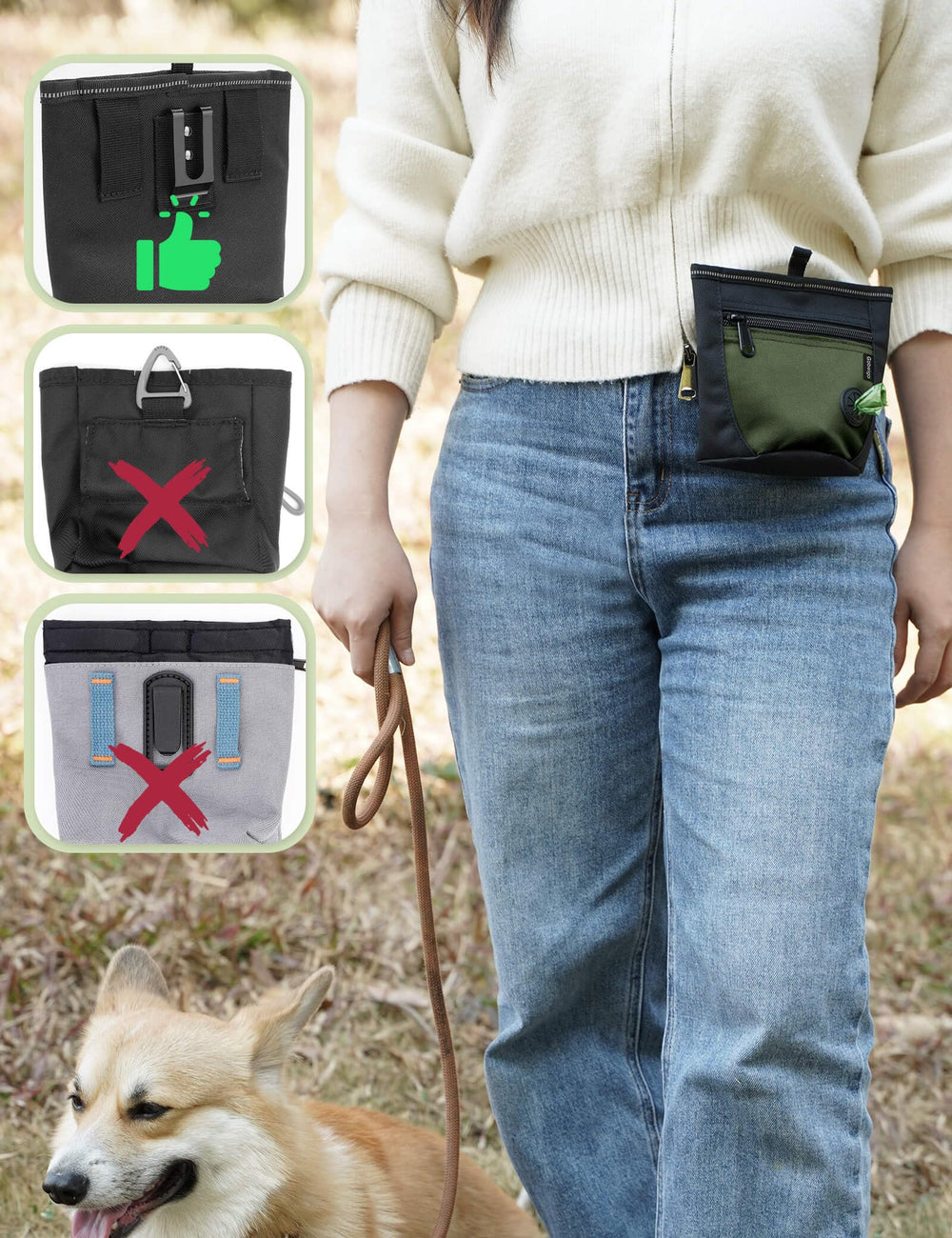 Gobeigo dog treat pouch with training clicker included supports pet training