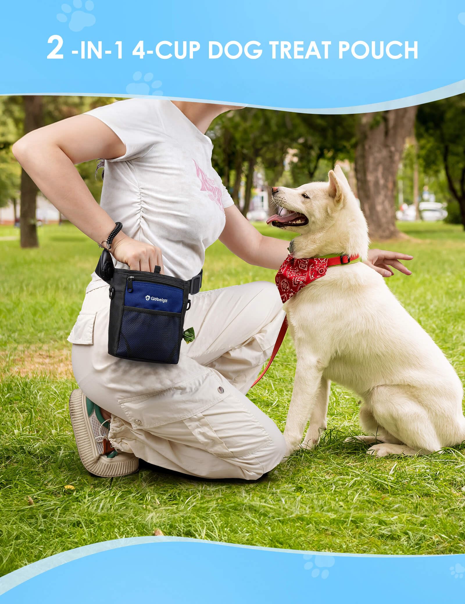 Gobeigo dog treat pouch training clicker included for focused training.