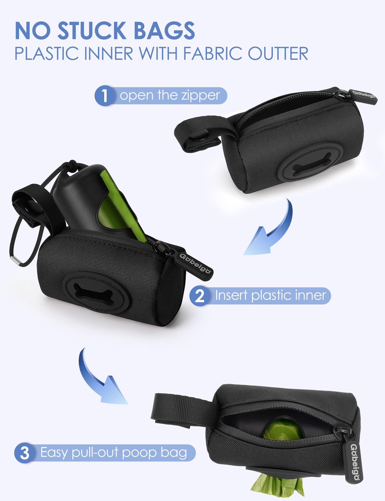 Gobeigo Easy Pull-Out bag holder side view highlights compact design for walks.