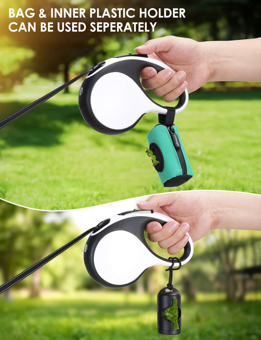 Gobeigo hands-free clip-on pouch attaches to leash or belt loop