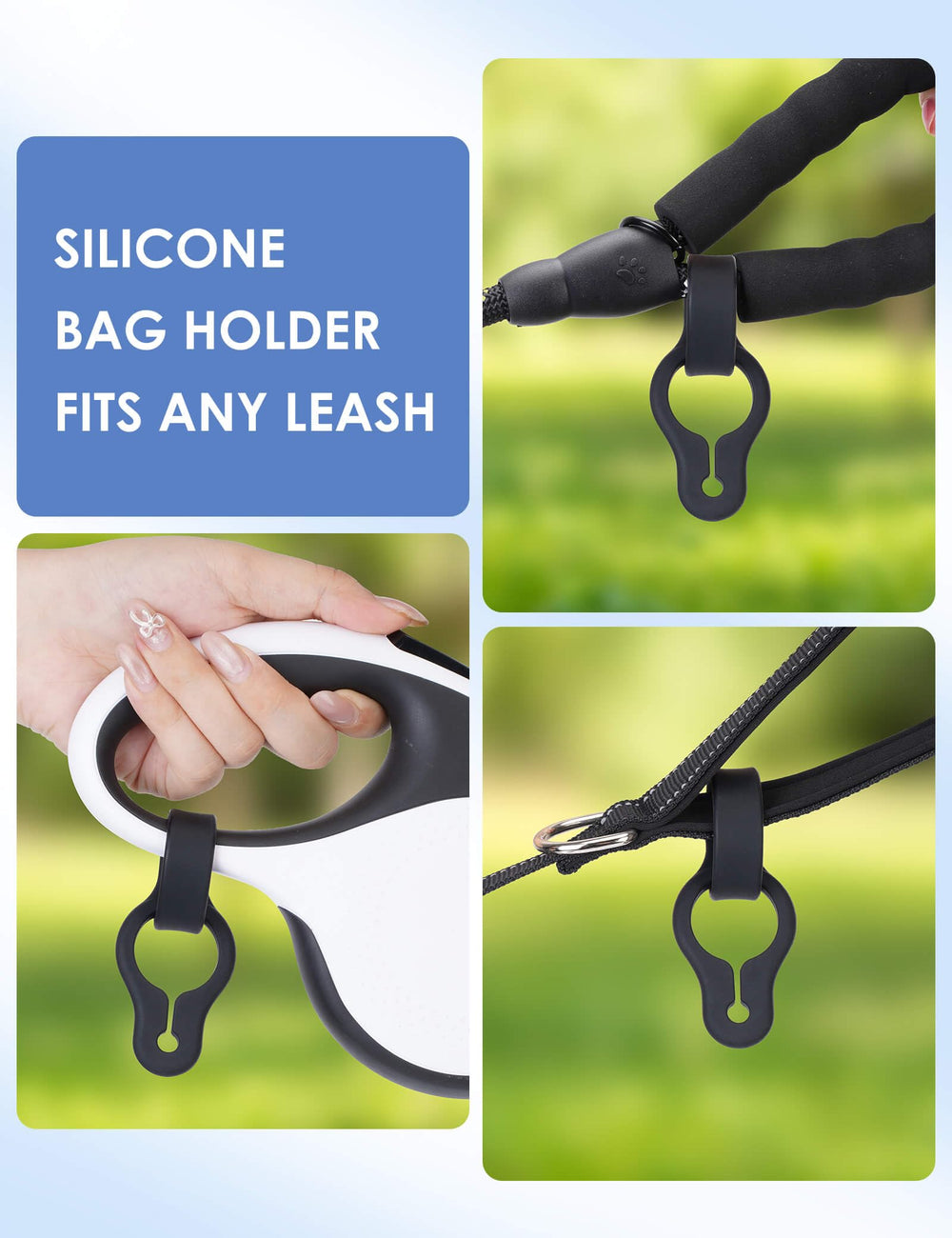 Gobeigo quick setup poop bag holder showing simple threading for security
