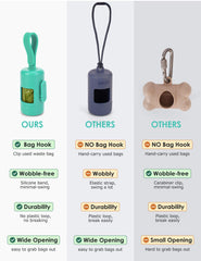 Gobeigo poop bag holder silicone strap demonstrates universal leash compatibility during walks.