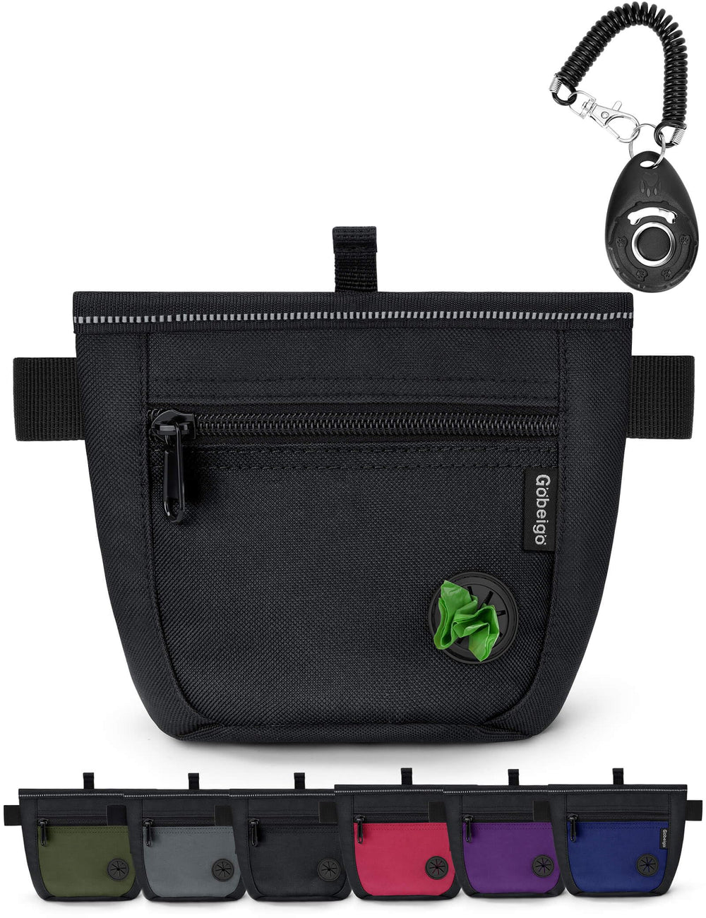 Gobeigo treat pouch with magnet closure demonstrates spill-proof performance during walks.