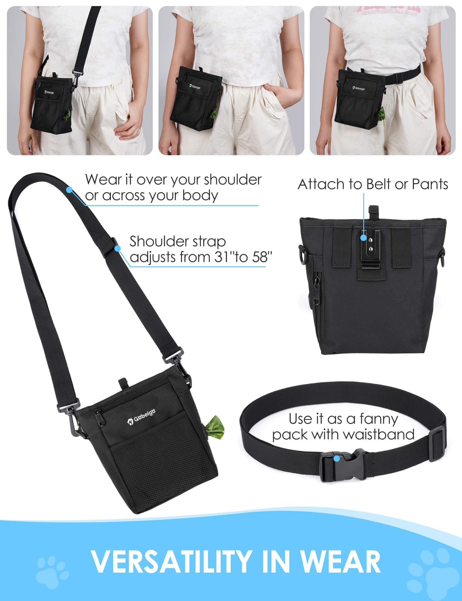 Gobeigo treat pouch side pocket accessible for easy poop bags