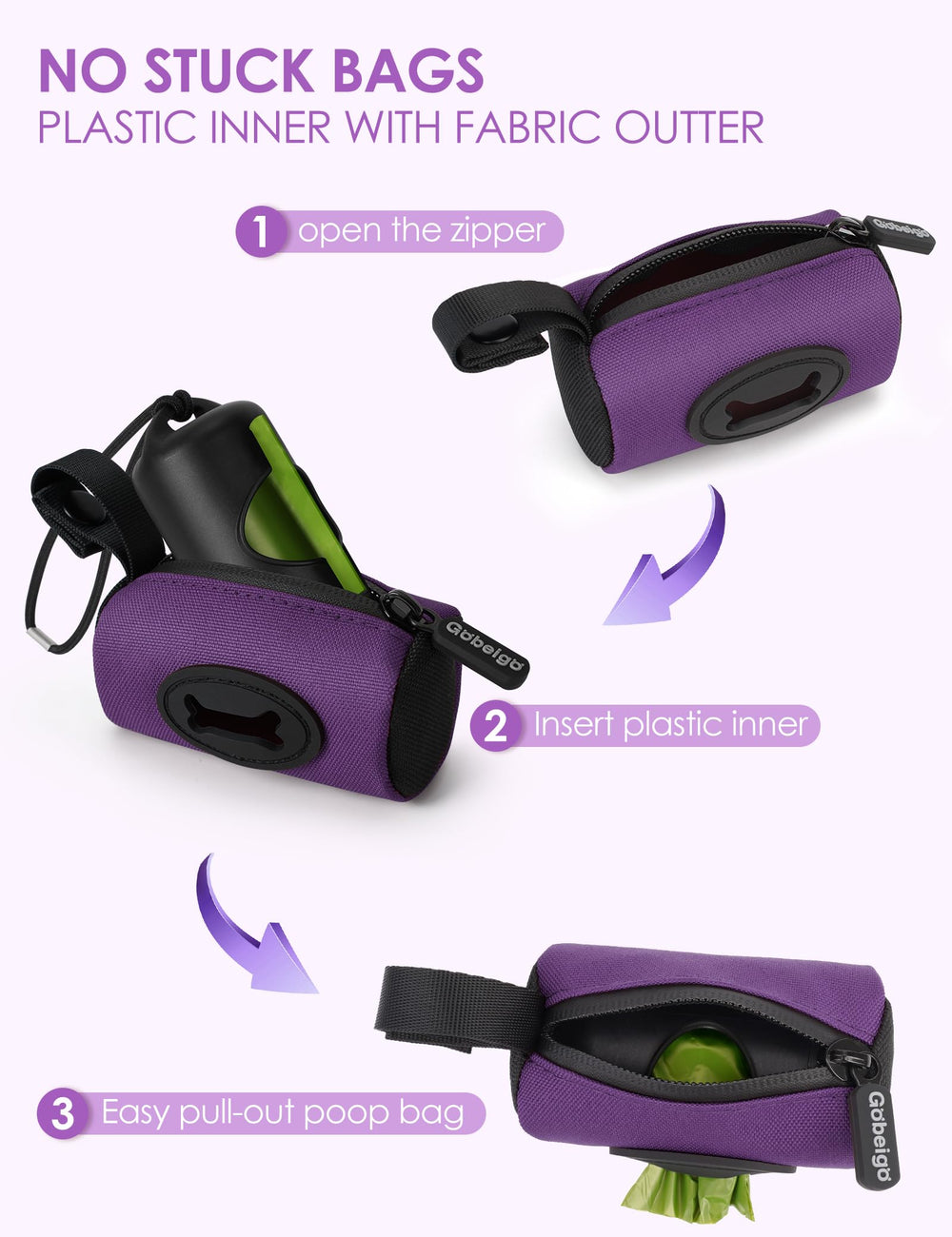 Gobeigo two-in-one plastic insert and soft fabric bag for durable, smooth dispensing.