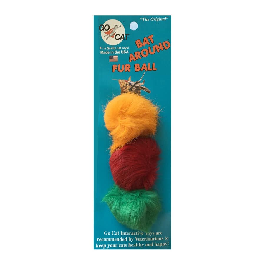 GoCat fur balls close-up shows soft fur for gentle batting.