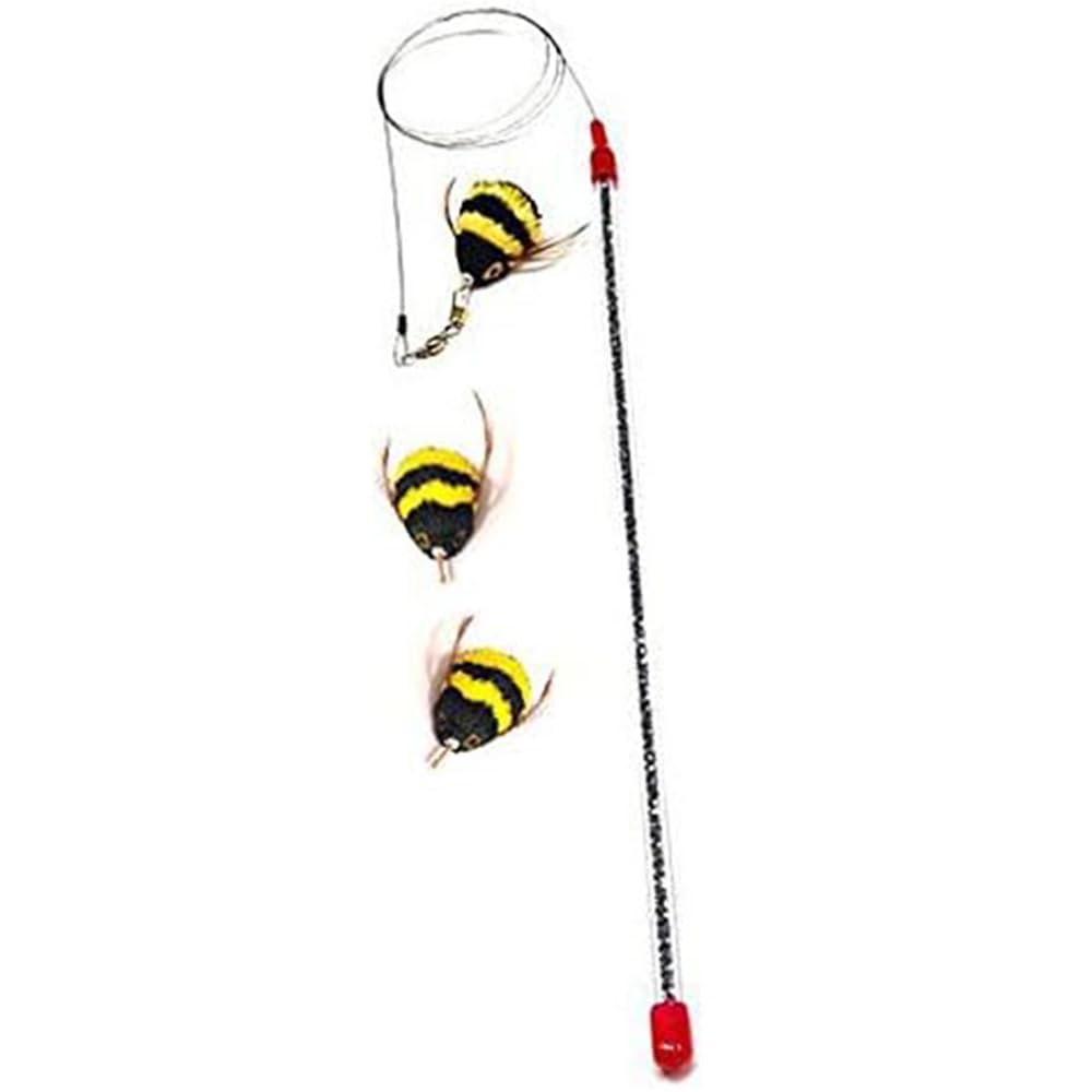 GoCat Da Bee Teaser Wand glitter colors entice cats with vivid interactive play during kitty sessions.