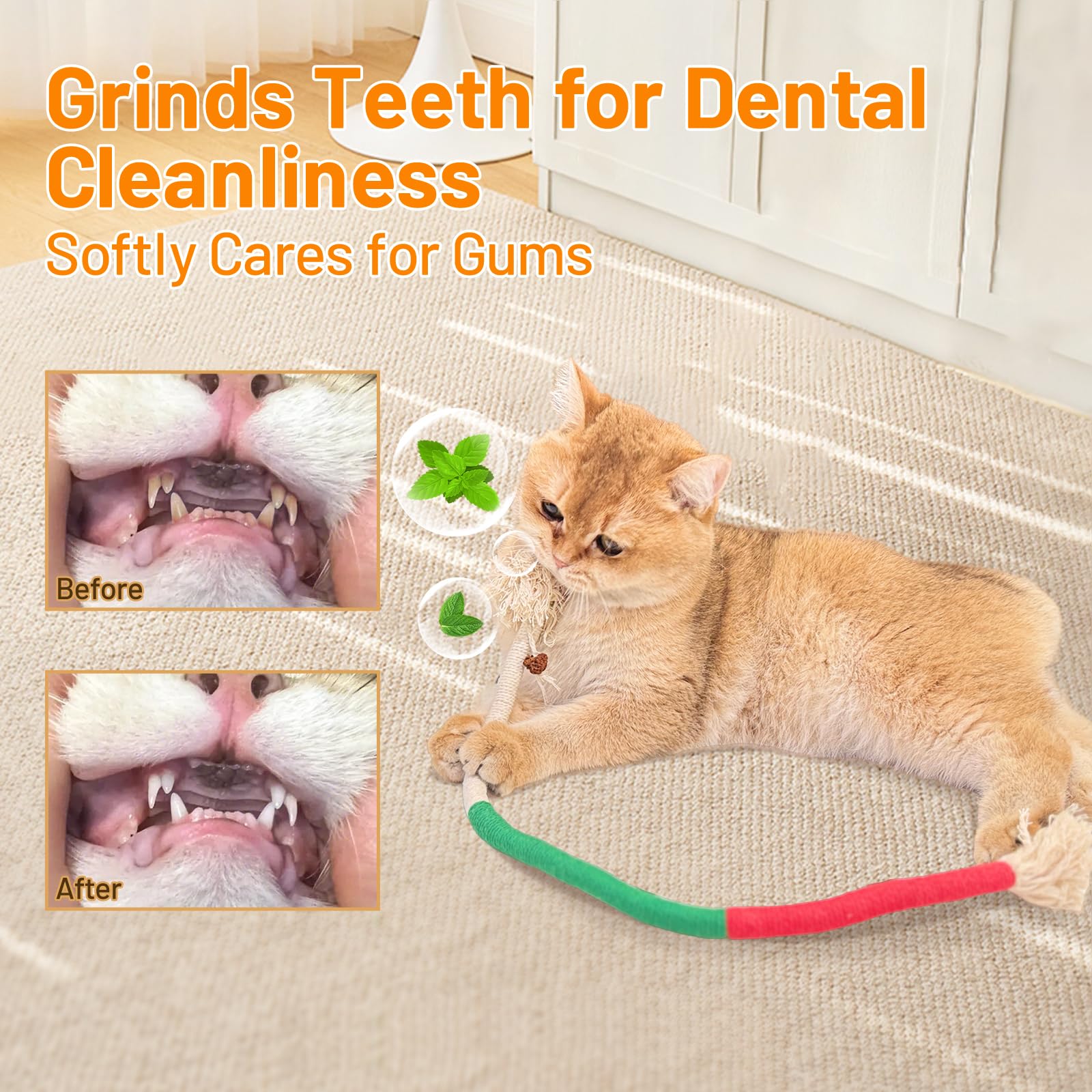 Gochanmon cat toys dental cleaning rope—soft yet durable for chewing