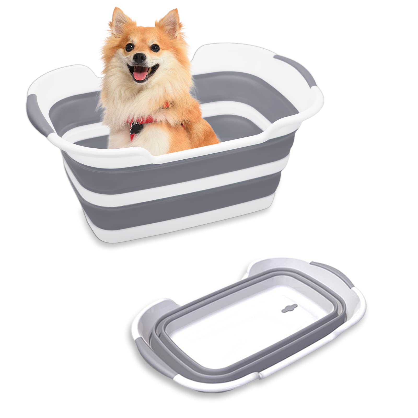Goderewild collapsible pet bath tub, collapsed for compact storage and easy transport.