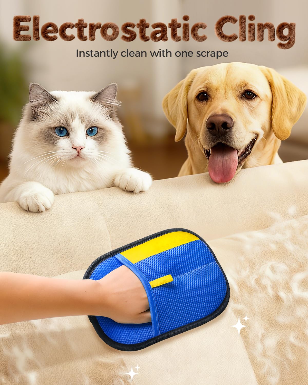 Godmifa pet hair removal glove large-coverage design enables faster couch and chair cleaning