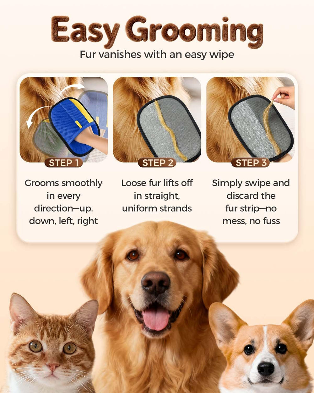 Godmifa pet hair removal glove removing hair action emphasizes quick sofa cleanup