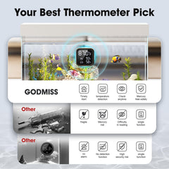 GODMISS Thermometer High/Low Alerts warn of temperature shifts in your aquarium.