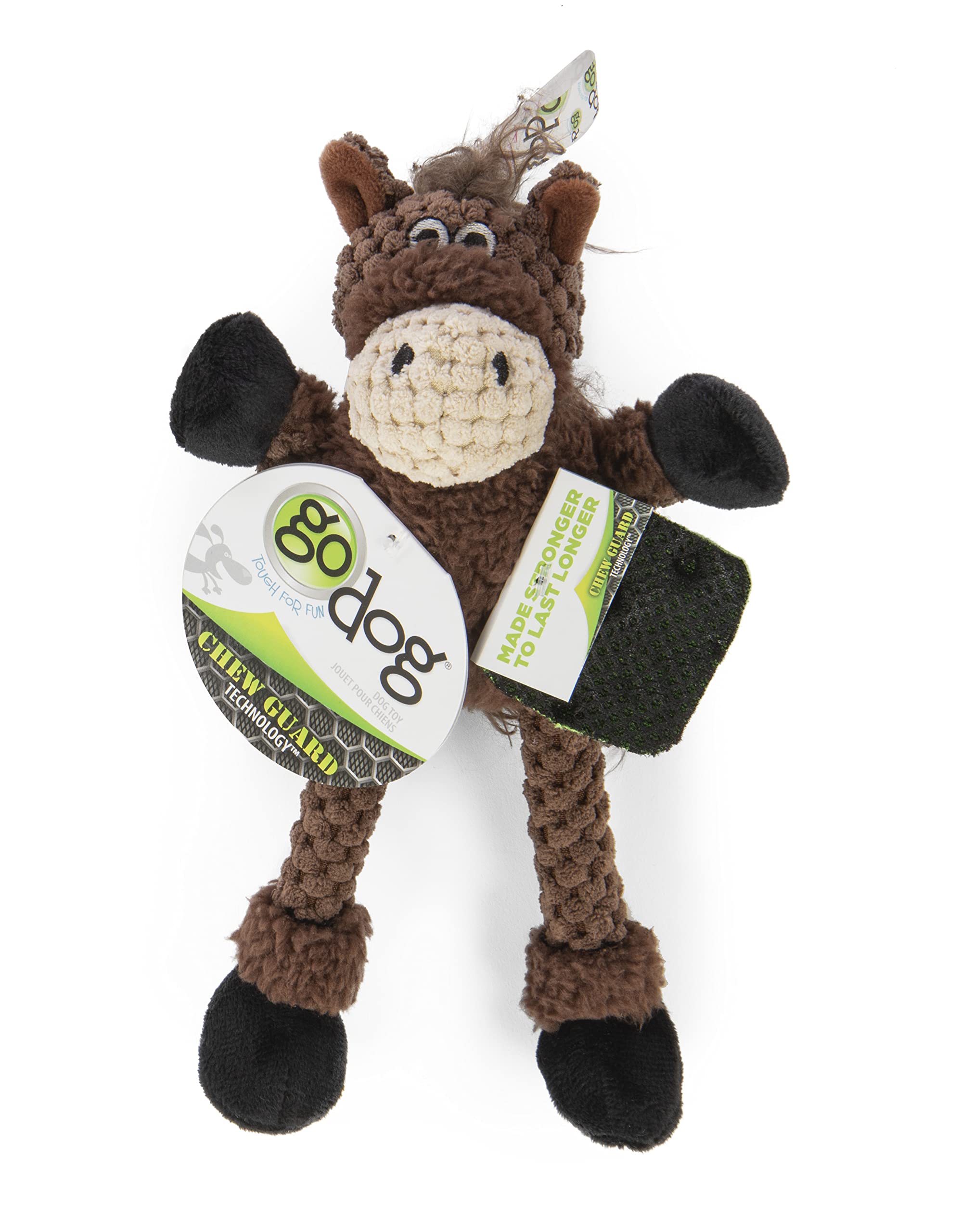 goDog Checkers Just for Me Skinny Horse Mini brown chew-guard lining adds durability.