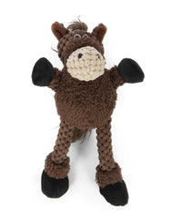 goDog Checkers Just for Me Skinny Horse Mini brown front view, soft plush ideal for cuddling.