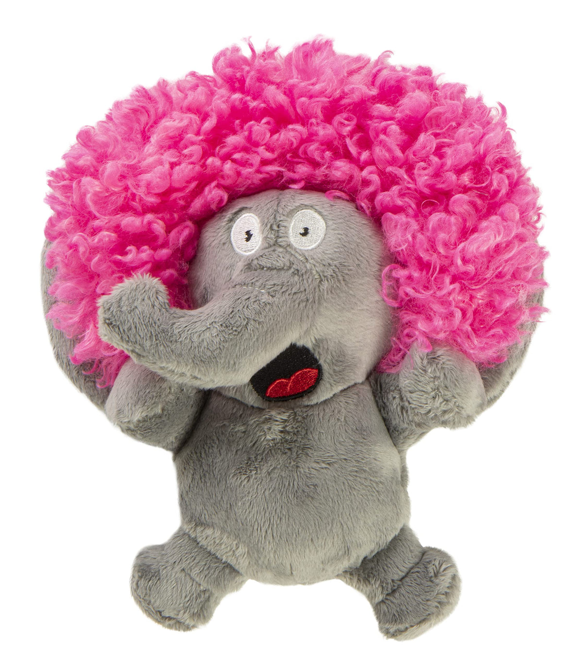 GoDog Crazy Hairs Elephant Silent Squeak Toy gray small for quiet play and cuddling.