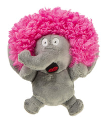 GoDog Crazy Hairs Elephant Silent Squeak Toy gray small for quiet play and cuddling.