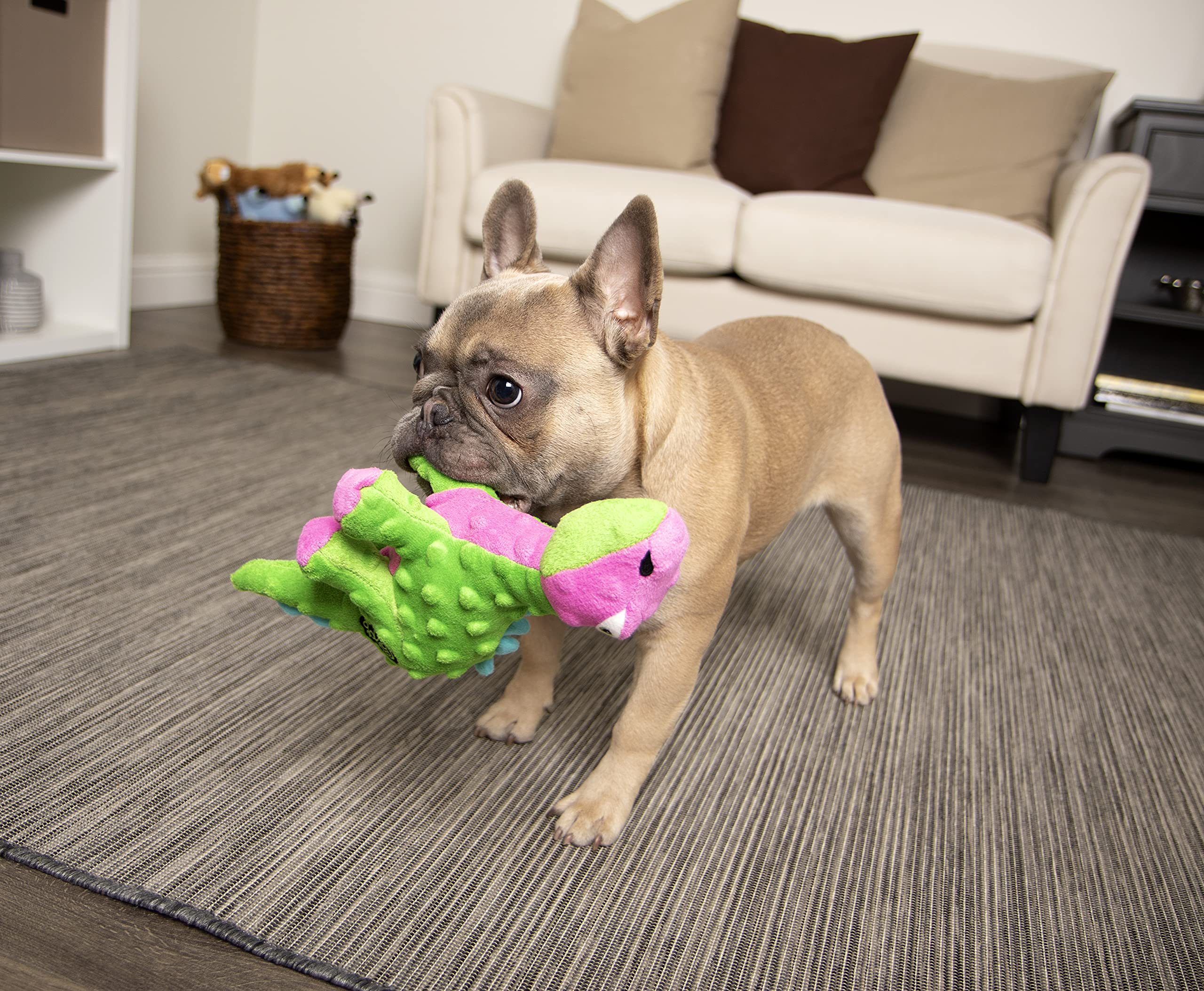 GoDog Dinos built-in squeaker in green sparks interactive engagement