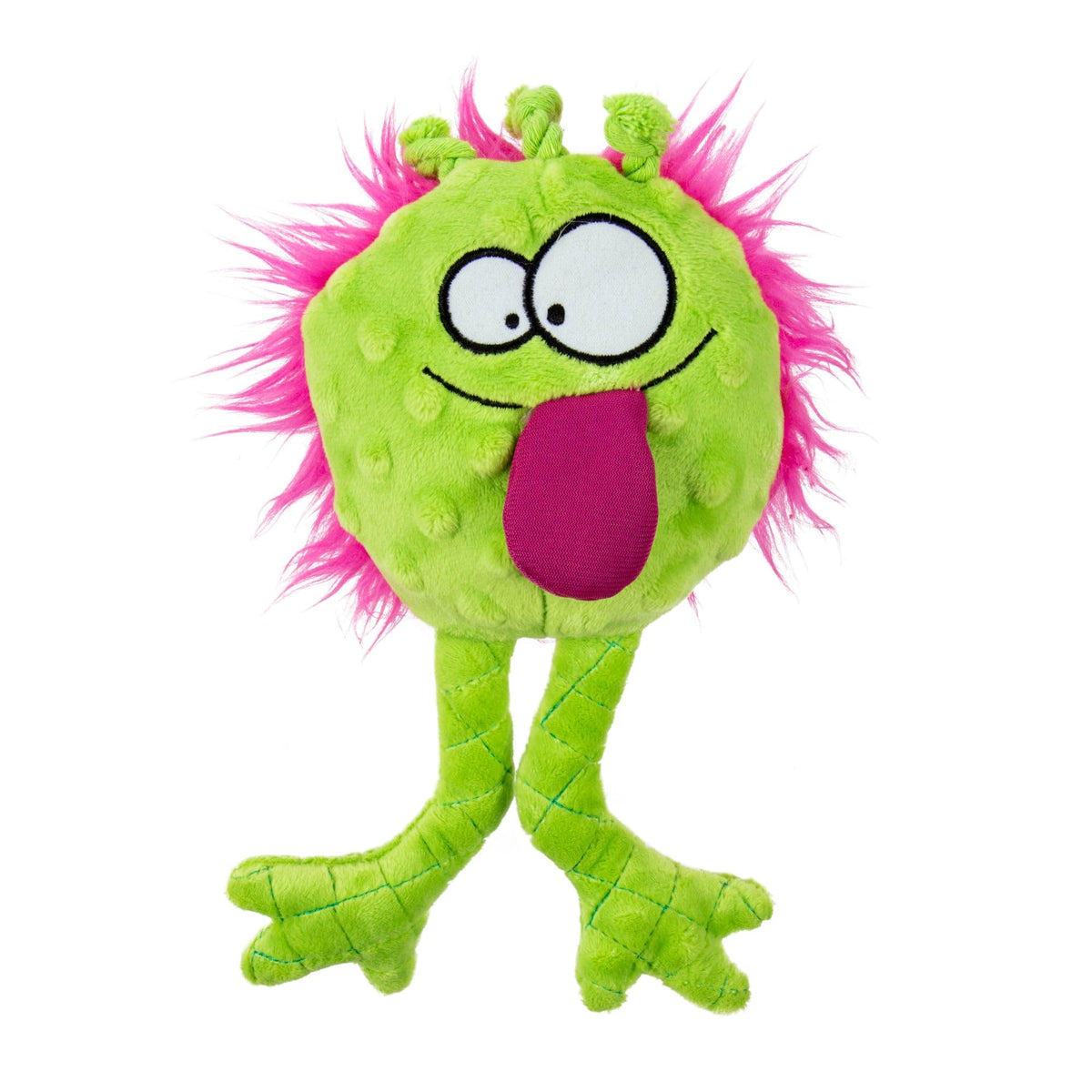 GoDog PlayClean Germs lime squeaky toy showcases odor control and safe cuddling play.