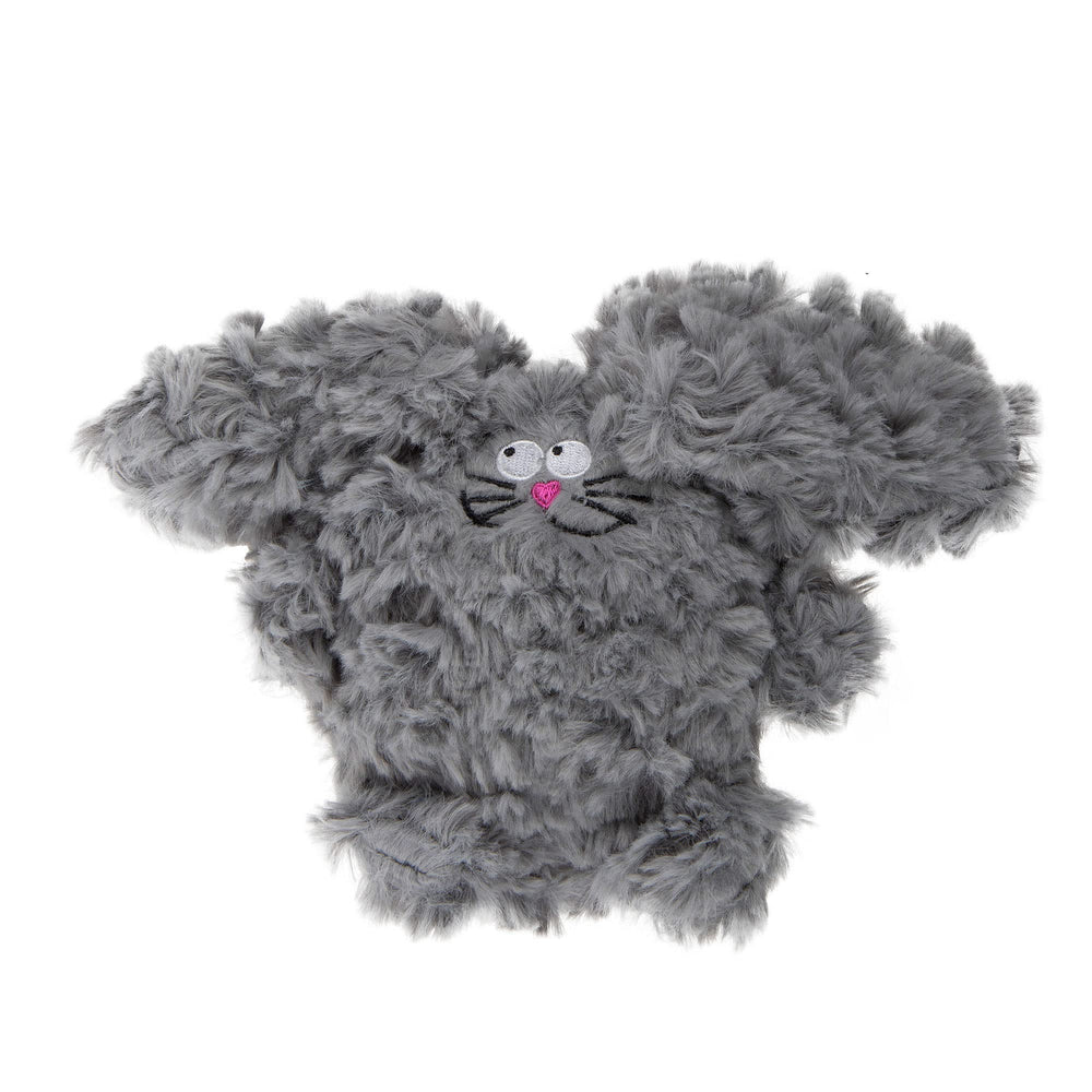 goDog PlayClean Rabbit squeaky toy in gray small, odor-reducing cuddle buddy for playful fetch.