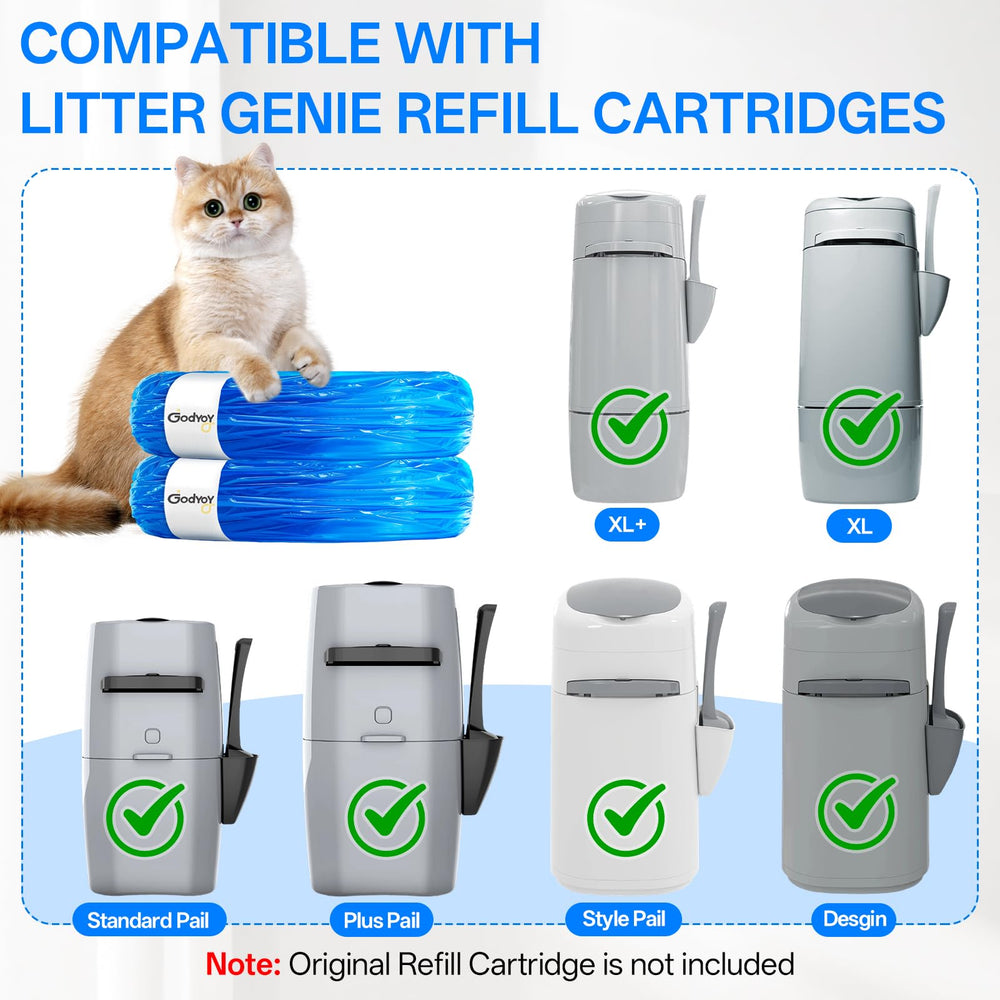 Godyoy 12-pack refill bags shown for extended use with Litter Genie systems.