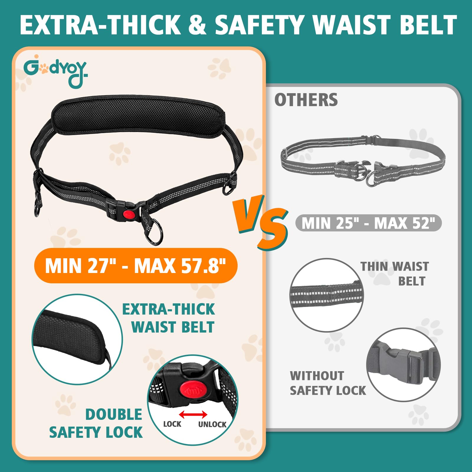 Godyoy upgraded safety lock waist belt keeps two dogs secure