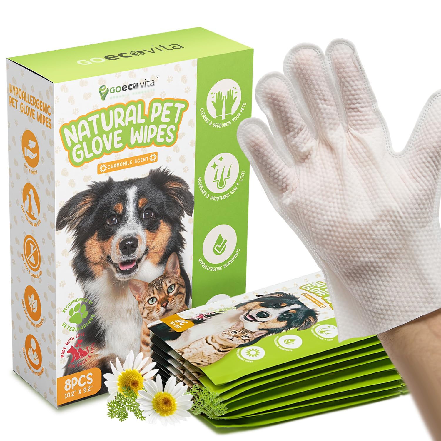 GoEcoVita Pet Glove Wipes Pack are ready for quick, rinse-free cleanups on the go.