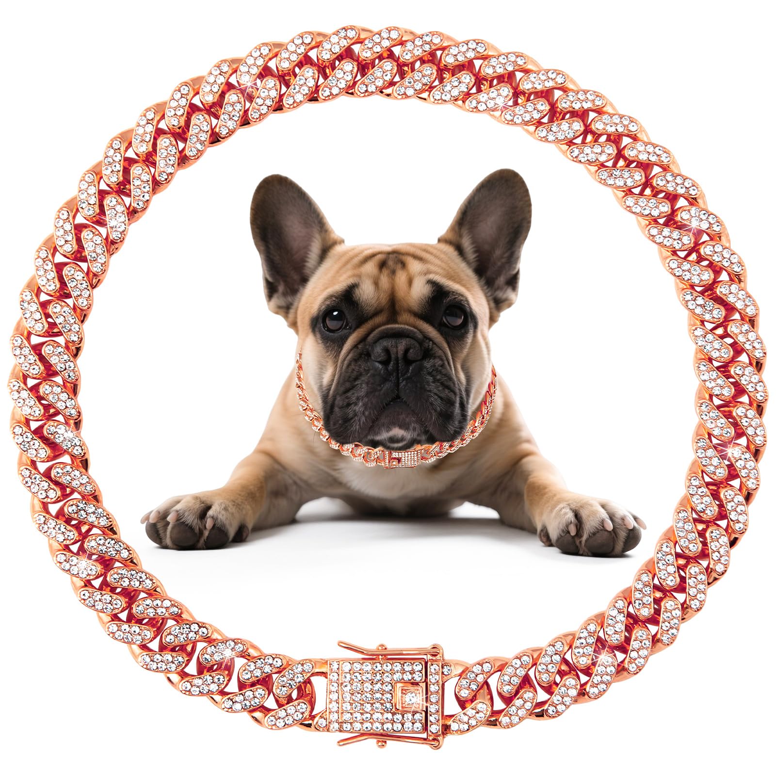 Goetltsch Cuban Link Dog Collar rose gold with secure buckle for daily wear.