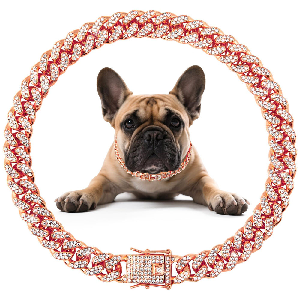 Goetltsch Cuban Link Dog Collar rose gold with secure buckle for daily wear.