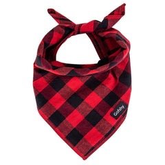 Gofshy Christmas dog bandana front view with festive red plaid.