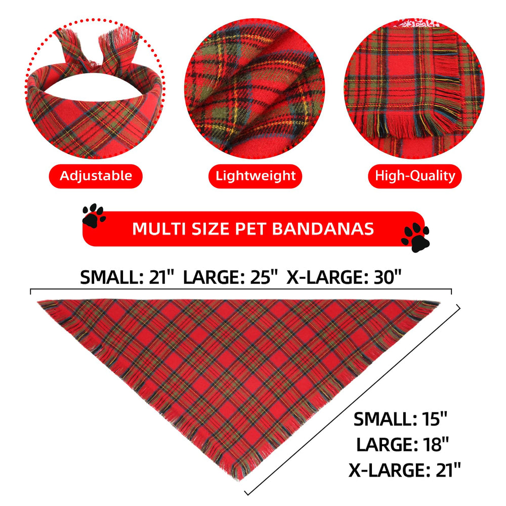 Gofshy Christmas dog bandanas plaid reversible side showcases two looks.