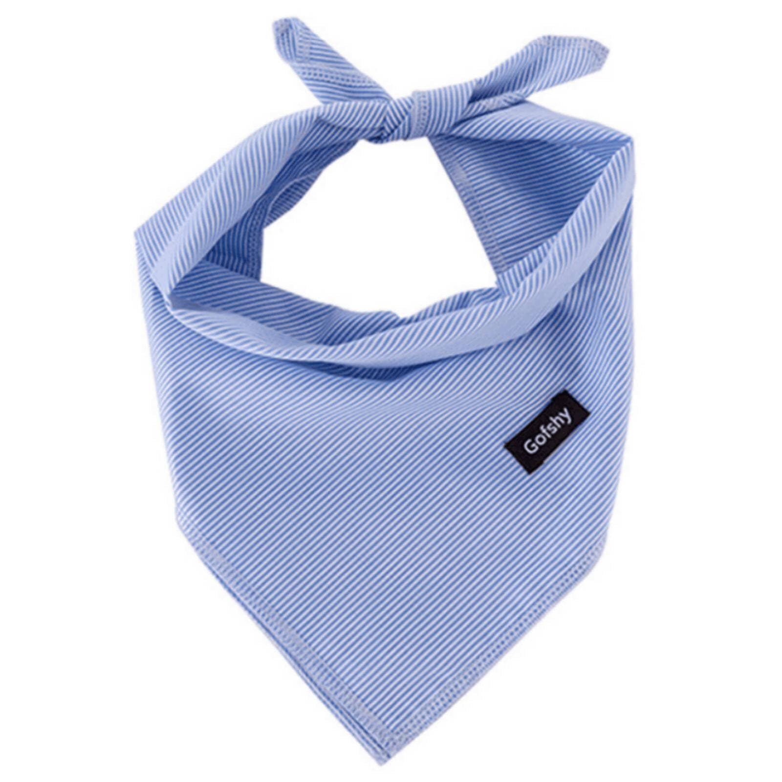 Gofshy dog bandana blue stripes worn for a stylish summer look