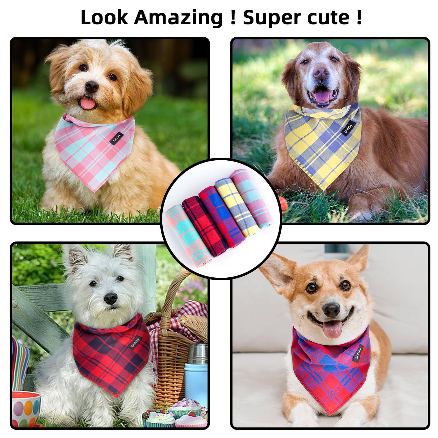 Gofshy pink green plaid bandana ideal for photoshoots and parties.