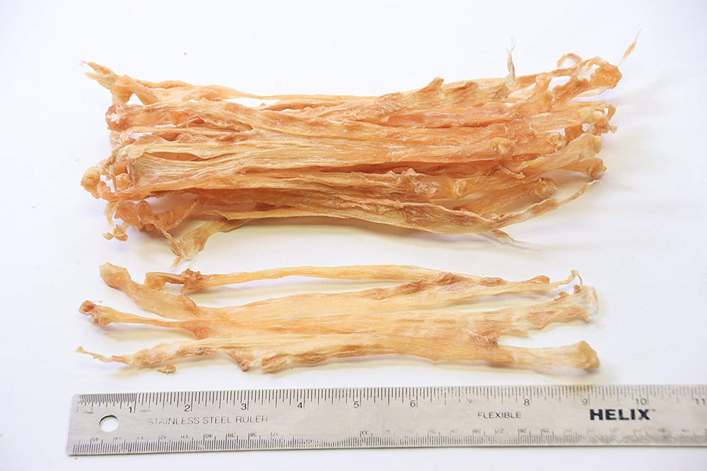 GOGO turkey tendon strips close-up texture highlights chewy mouthfeel for satisfying cravings.