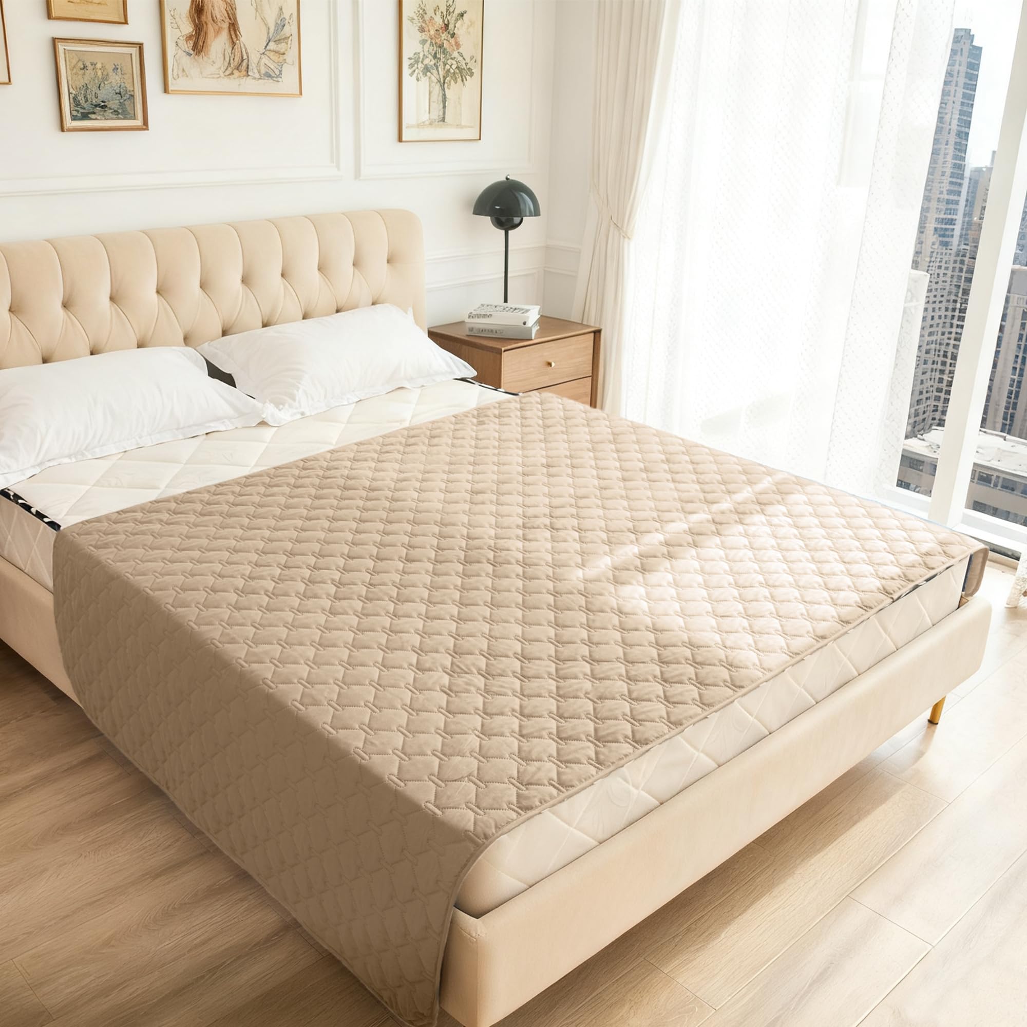 Gogobunny 68x82-inch bed cover size reference on a bed.