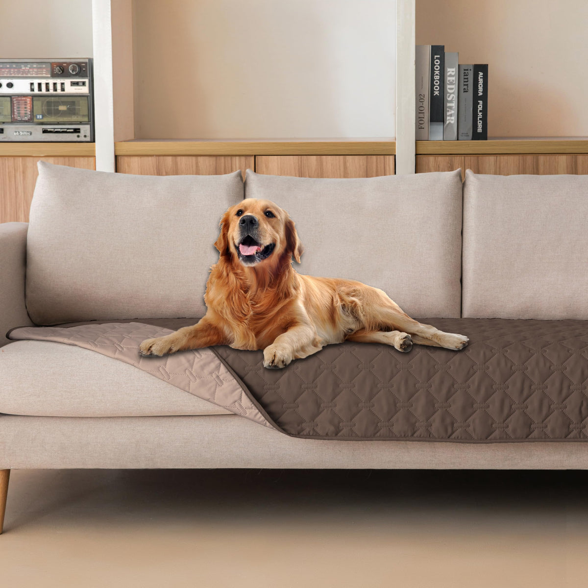 Gogobunny dog blanket plaid pattern for stylish furniture protection.