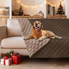 gogobunny double-sided waterproof bed cover front view in dark chocolate protects furniture from spills