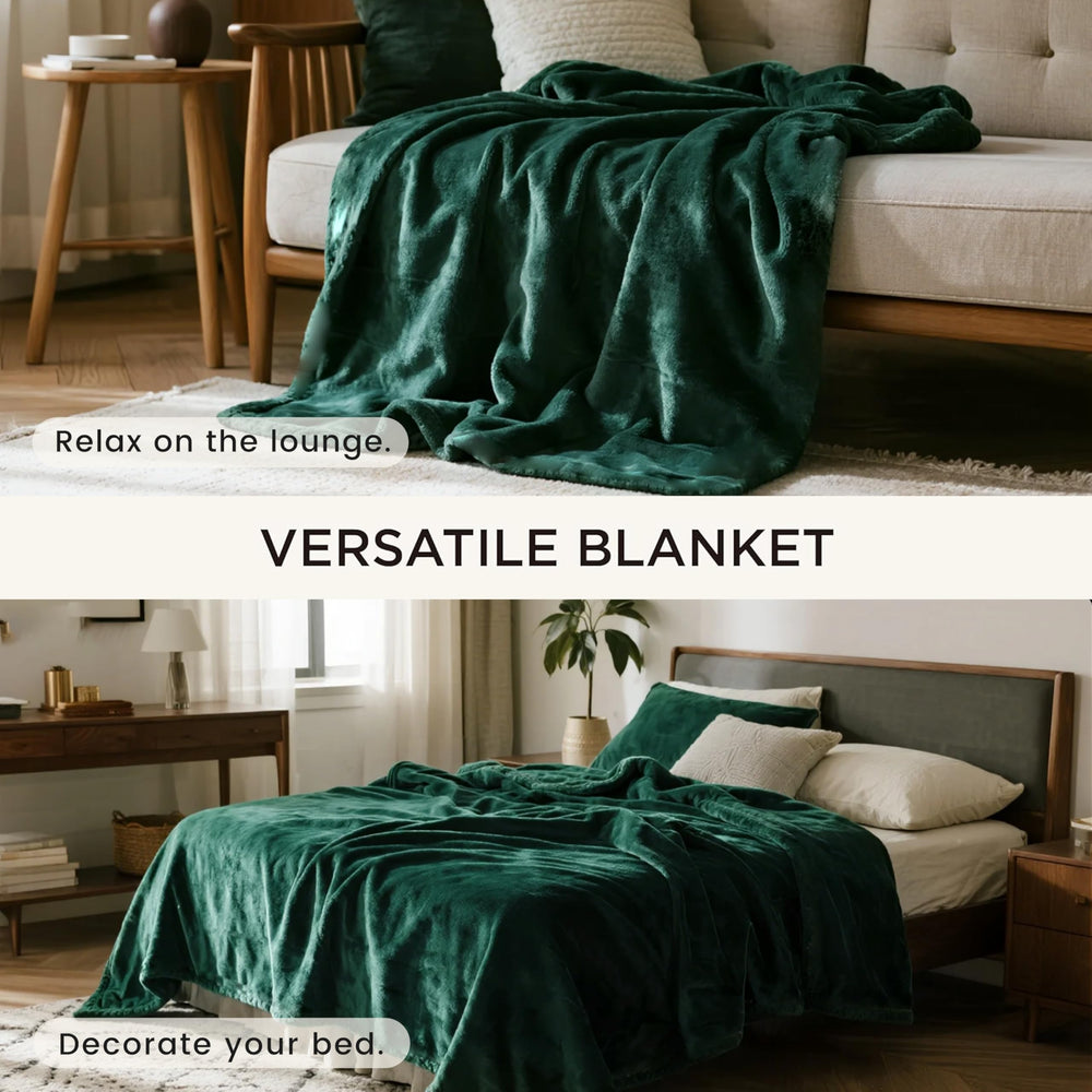 gogobunny forest green sherpa blanket cozy nap use on couch or bed