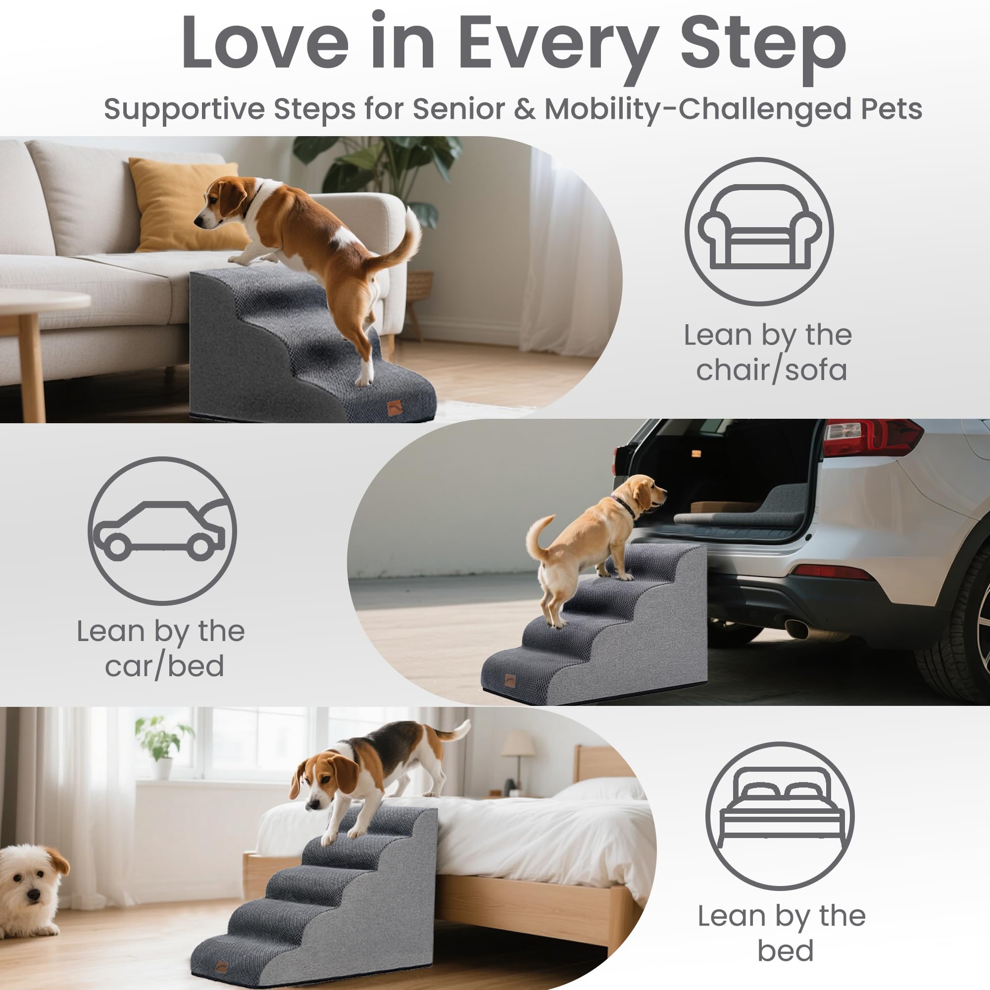 Gogobunny large-dog-friendly-stairs-grey supports bigger pets.