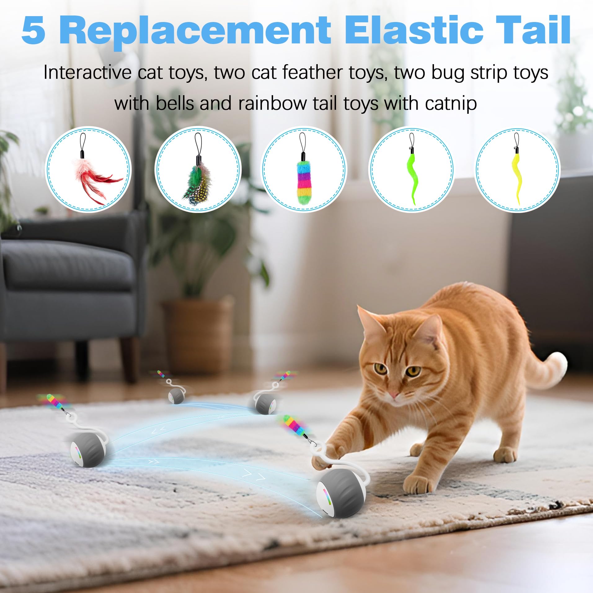 GOGODOGYA cat ball toy showing sound-control feature supports interactive start.