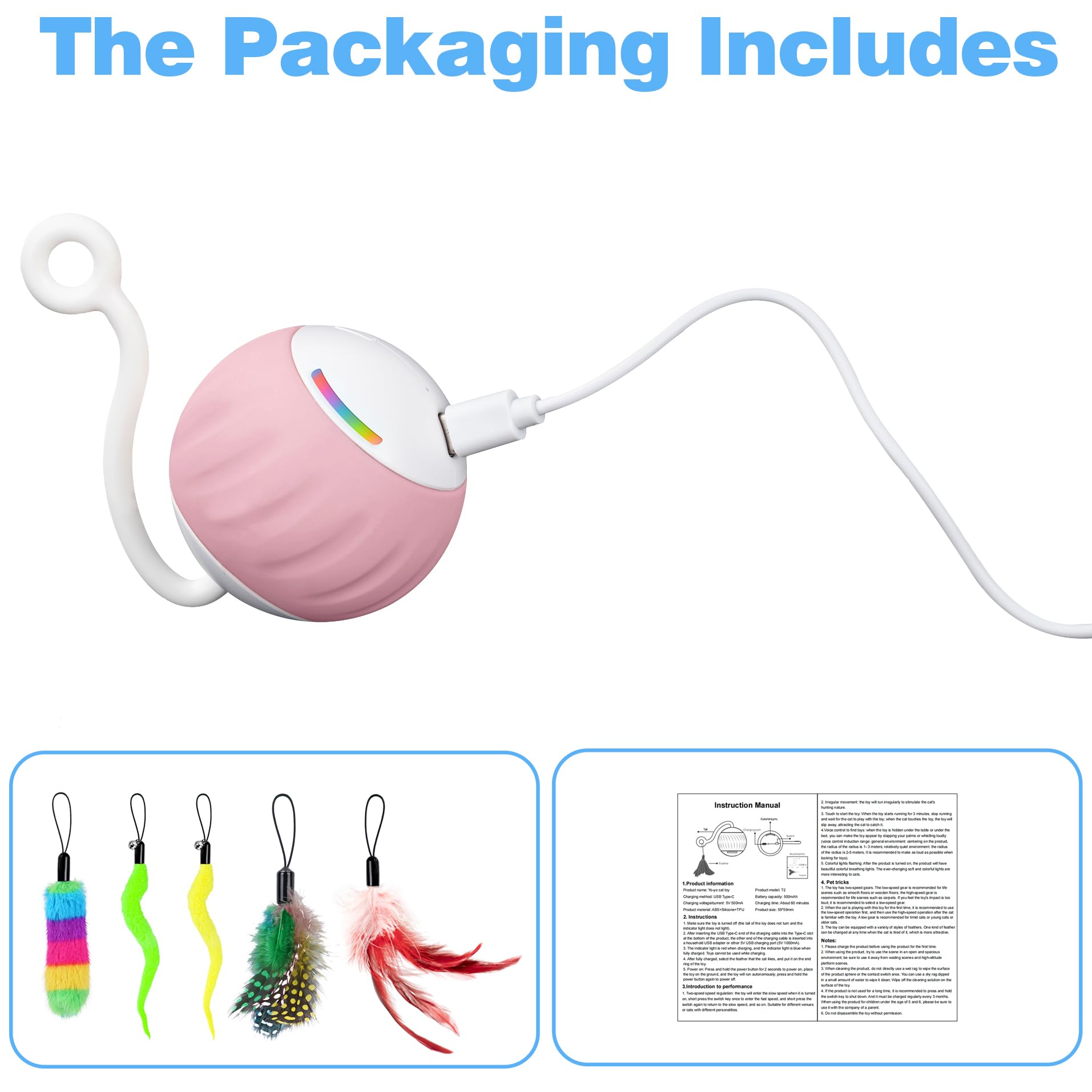 GOGODOGYA cat toy ABS silicone shell reduces noise and protects little teeth.