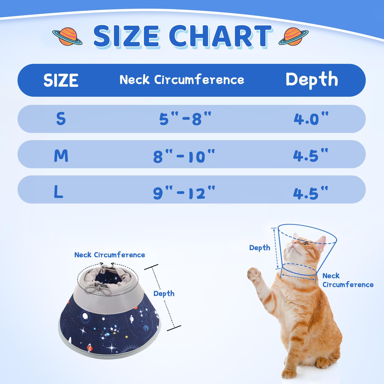 GoGoPaw cat cone collar sizes S and M fit most cats comfortably