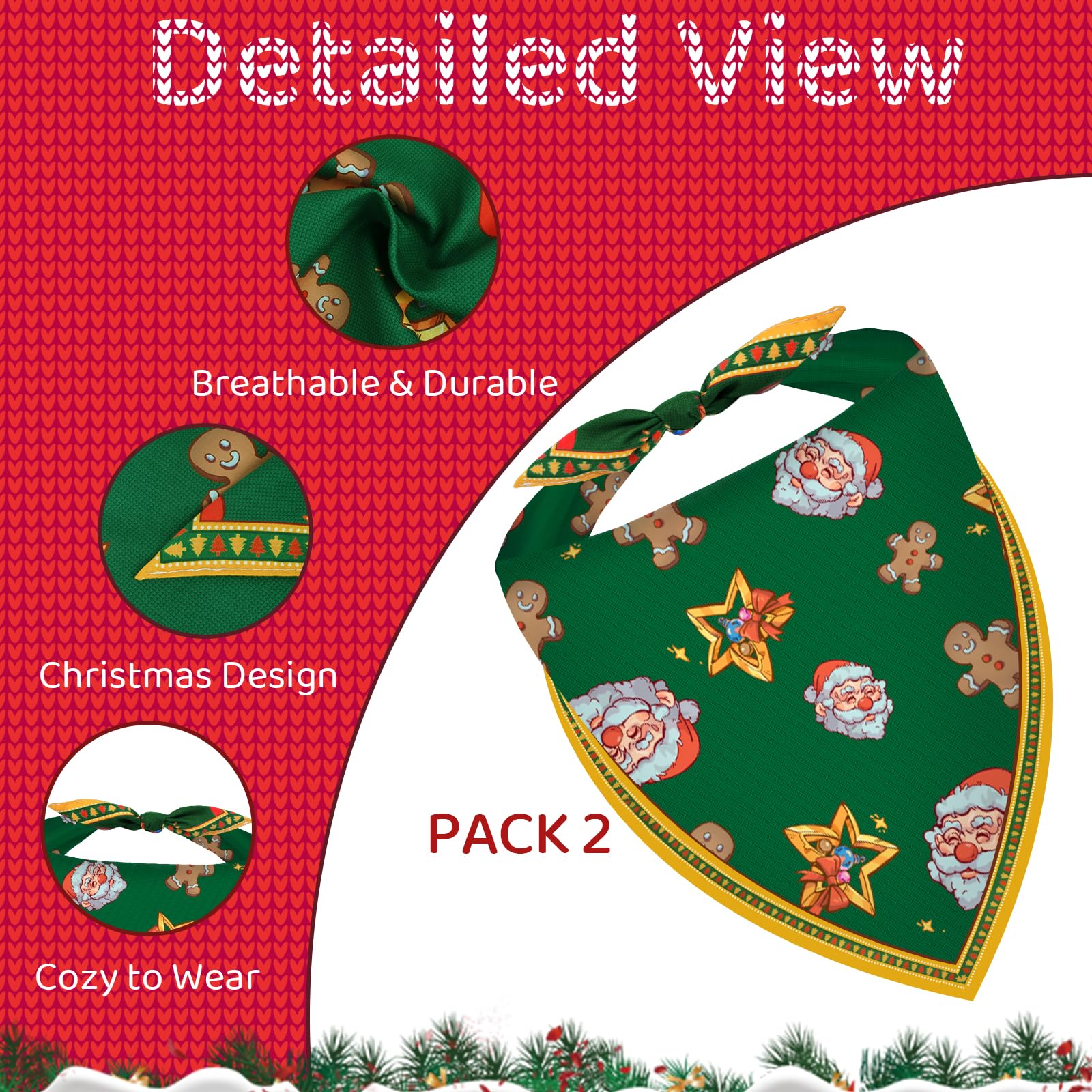 Goherii Christmas Dog Bandanas Tree-edge trim adds extra holiday accent to outfits