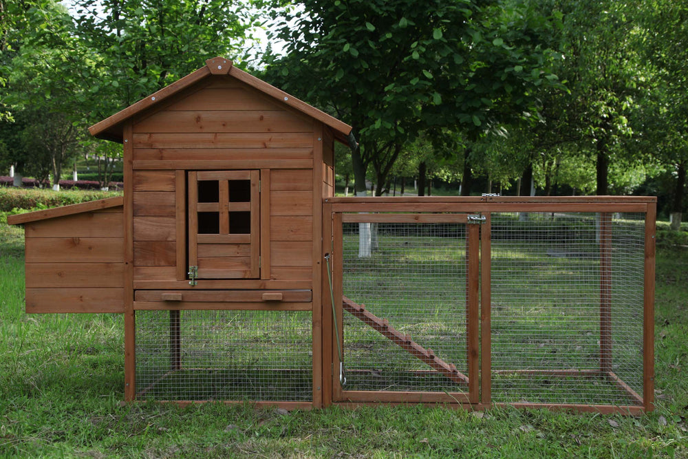 GOJOOASIS 80 inch chicken coop run area demonstrates ample space for outdoor activity