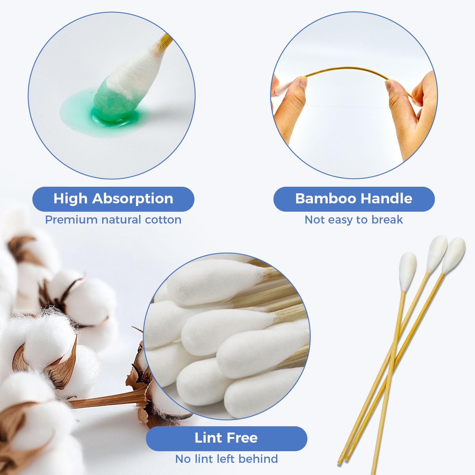 Gold Honey dog ear swabs bamboo handle highlight comfortable grip during cleaning.