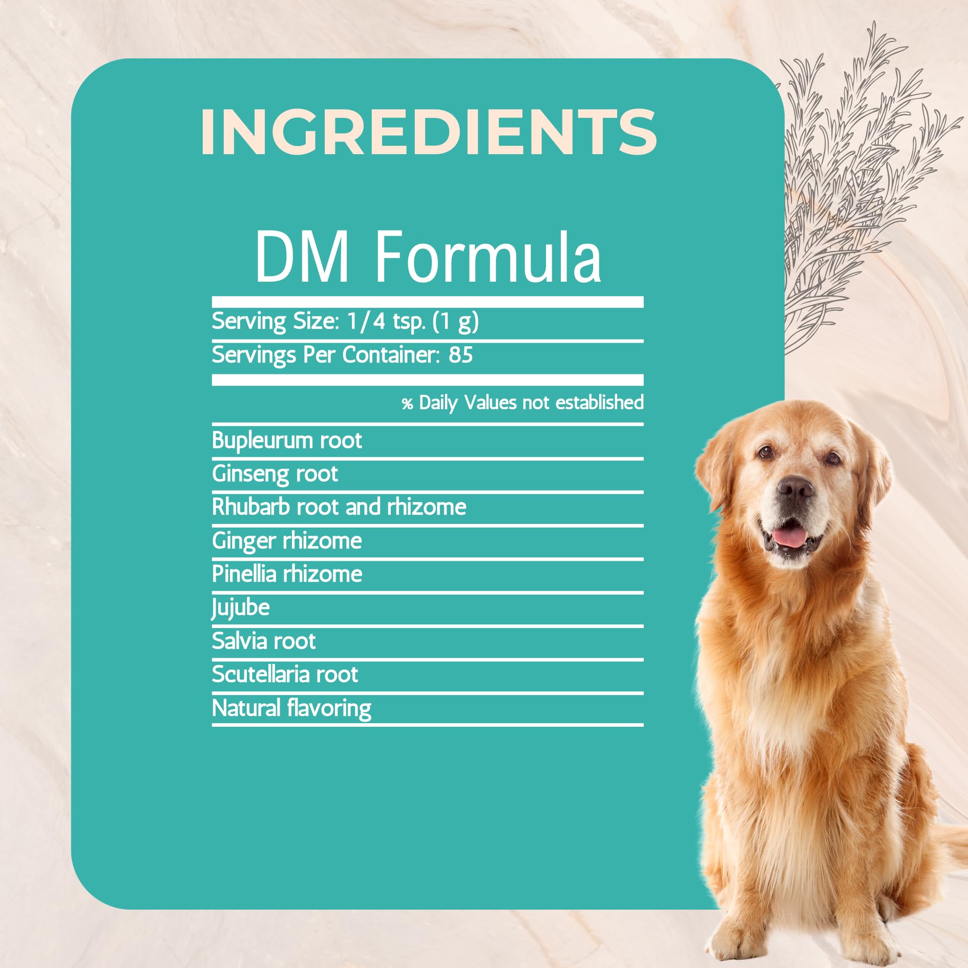 Gold Standard Herbs DM Formula packaging close-up highlighting organic ingredients and synergy