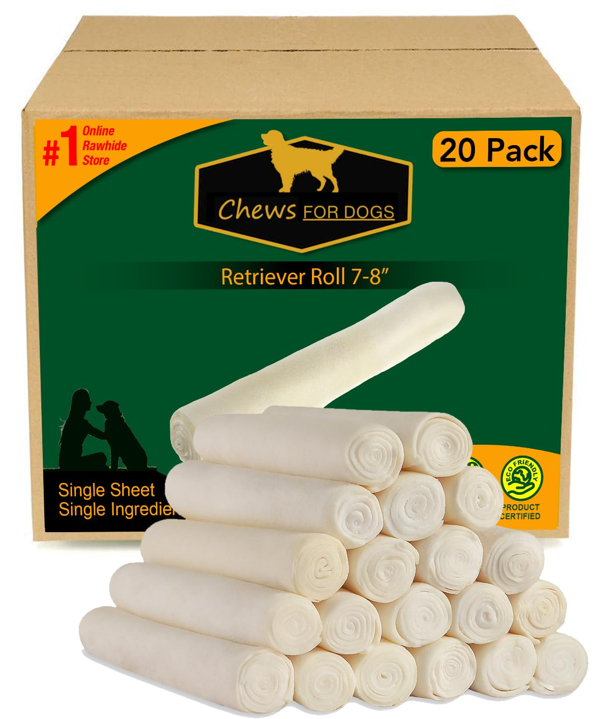 GOLDEN Chews Retriever Roll 7-8 inch extra-thick chews for longer, satisfying sessions.