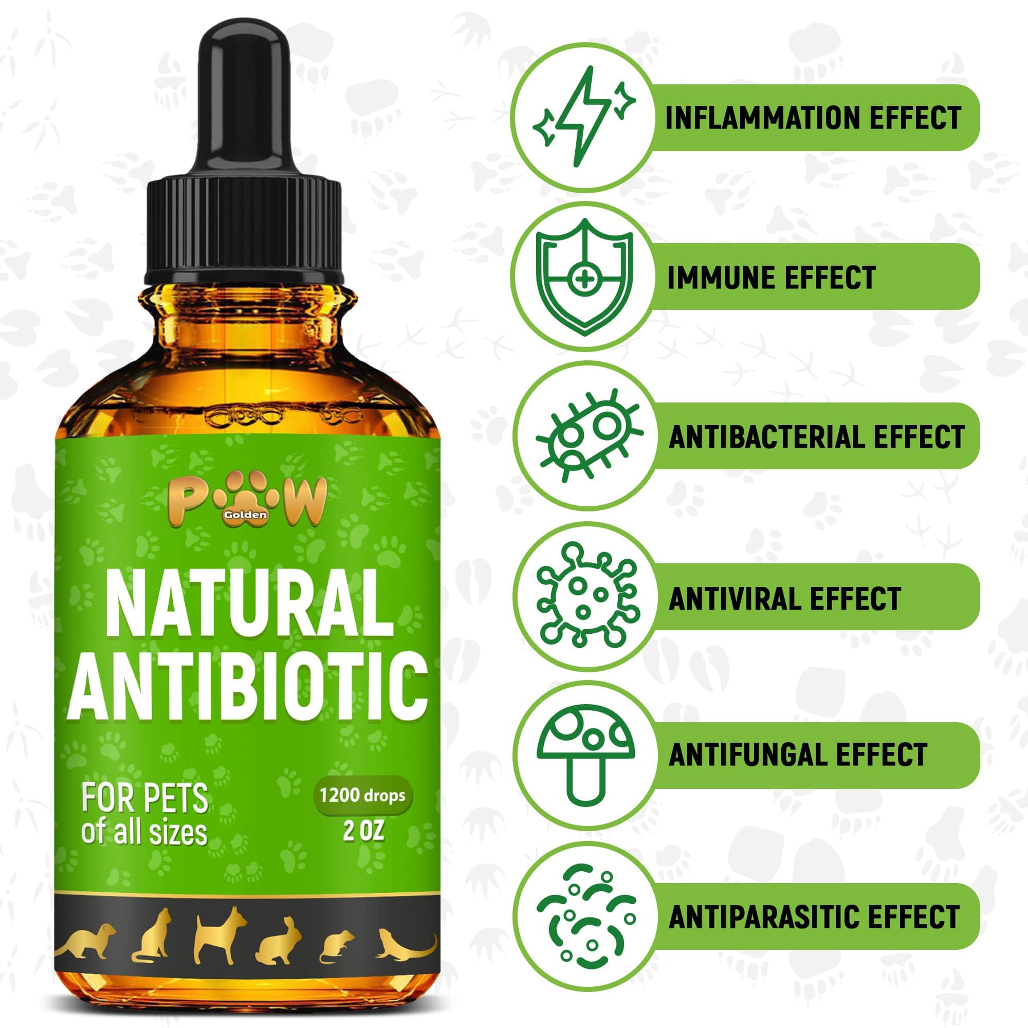 Golden Paw antibiotics drops being poured for easy pet dosing