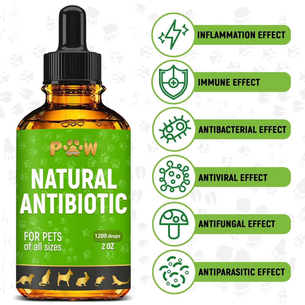 Golden Paw antibiotics drops being poured for easy pet dosing
