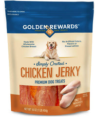 Golden|Rewards chicken jerky bag packaging—great for on-the-go training rewards.