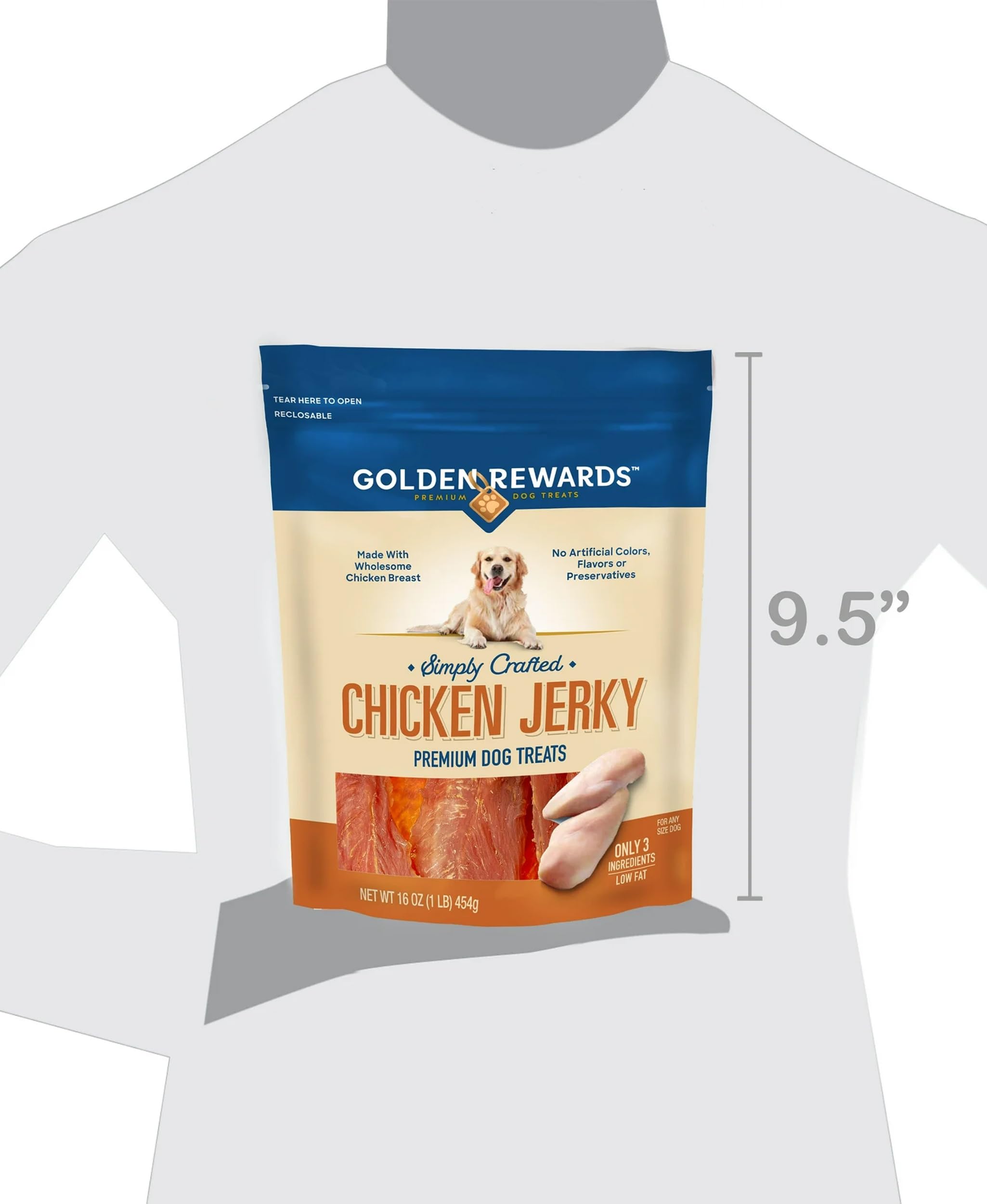 Golden|Rewards resealable bag keeps treats fresh during training sessions.